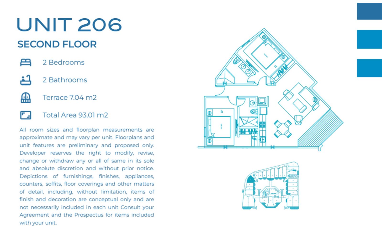 Casa Playa Residences — Unit 206 · 2BR/2BA · 93.01 m² · 2nd Floor