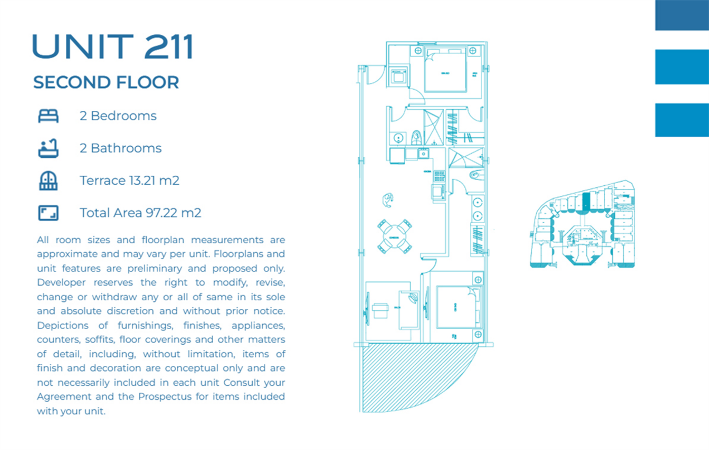 Casa Playa Residences — Unit 211 · 2BR/2BA · 97.22 m² · 2nd Floor