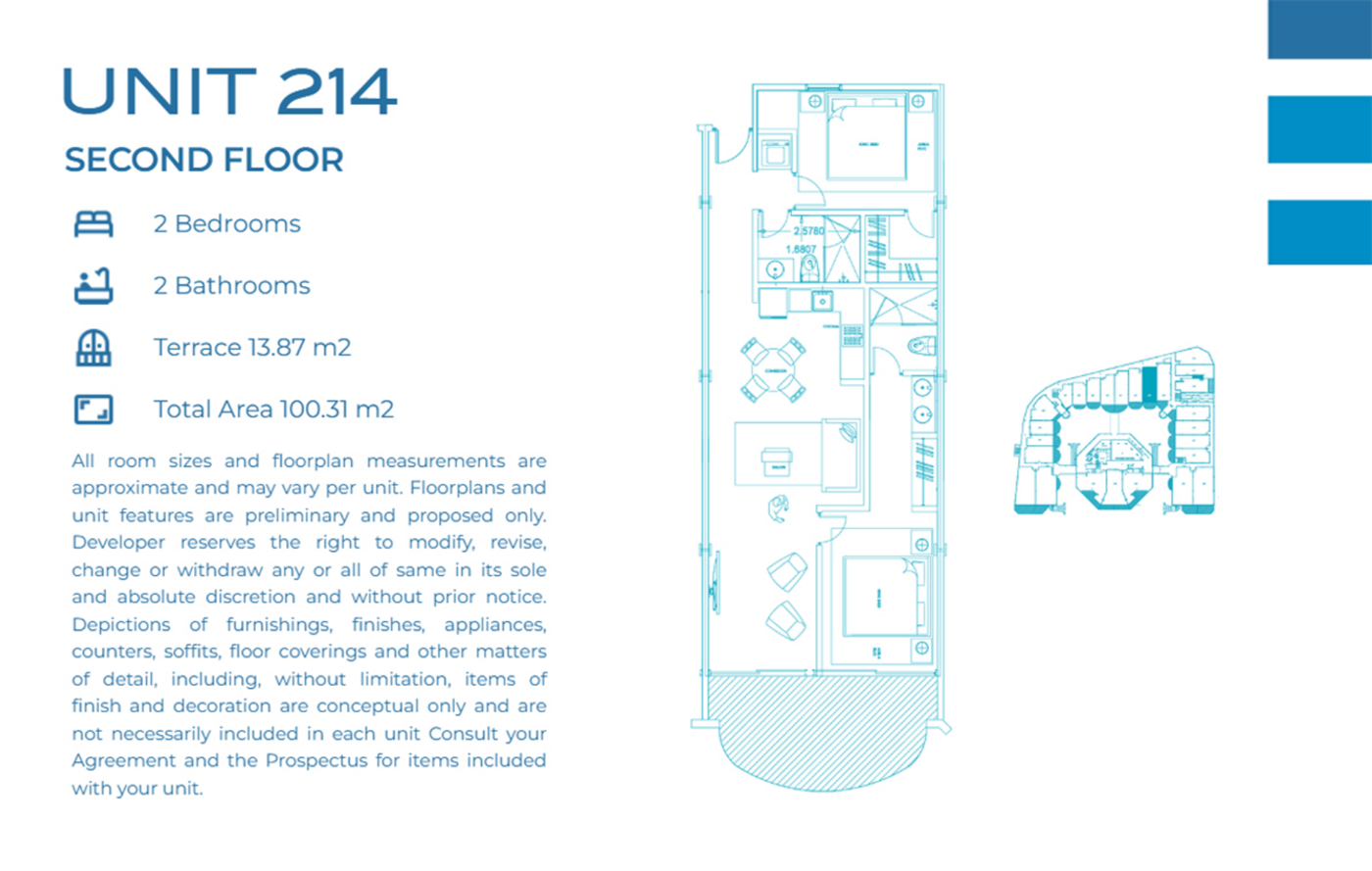 Casa Playa Residences — Unit 214 · 2BR/2BA · 100.31 m² · 2nd Floor