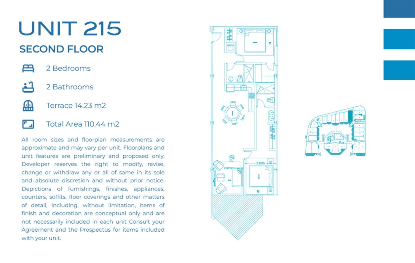 Casa Playa Residences — Unit 215 · 2BR/2BA · 110.44 m² · 2nd Floor