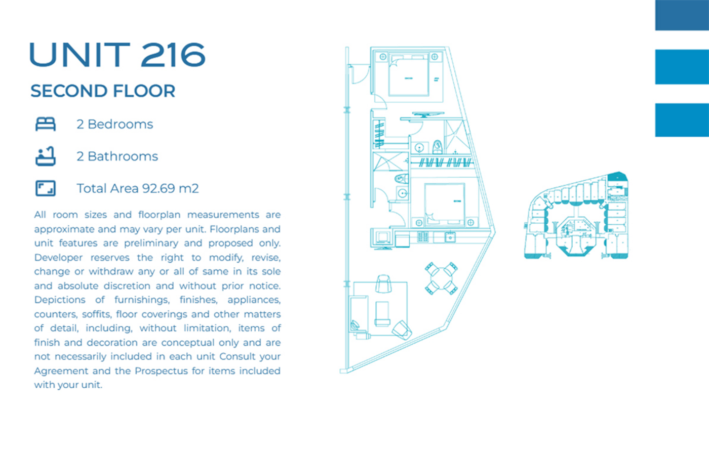 Casa Playa Residences — Unit 216 · 2BR/2BA · 92.69 m² · 2nd Floor