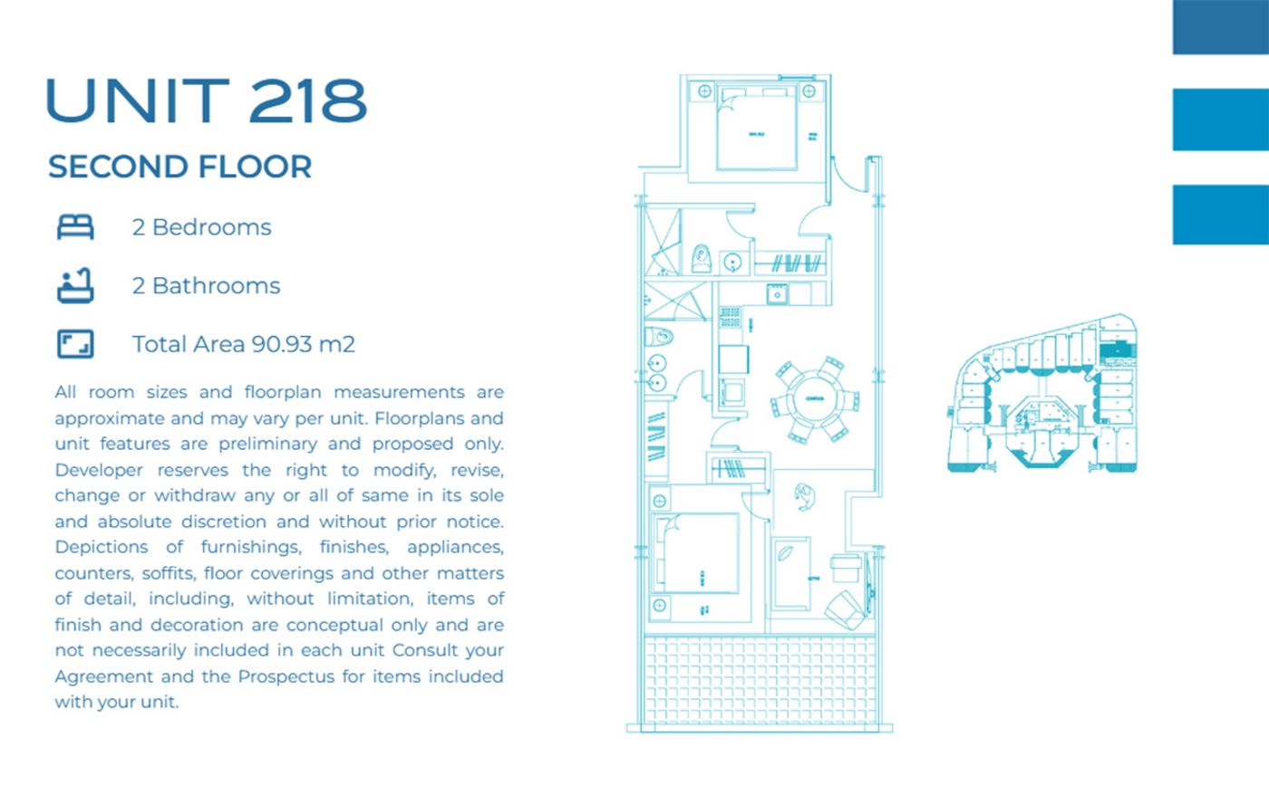 Casa Playa Residences — Unit 218 · 2BR/2BA · 90.93 m² · 2nd Floor