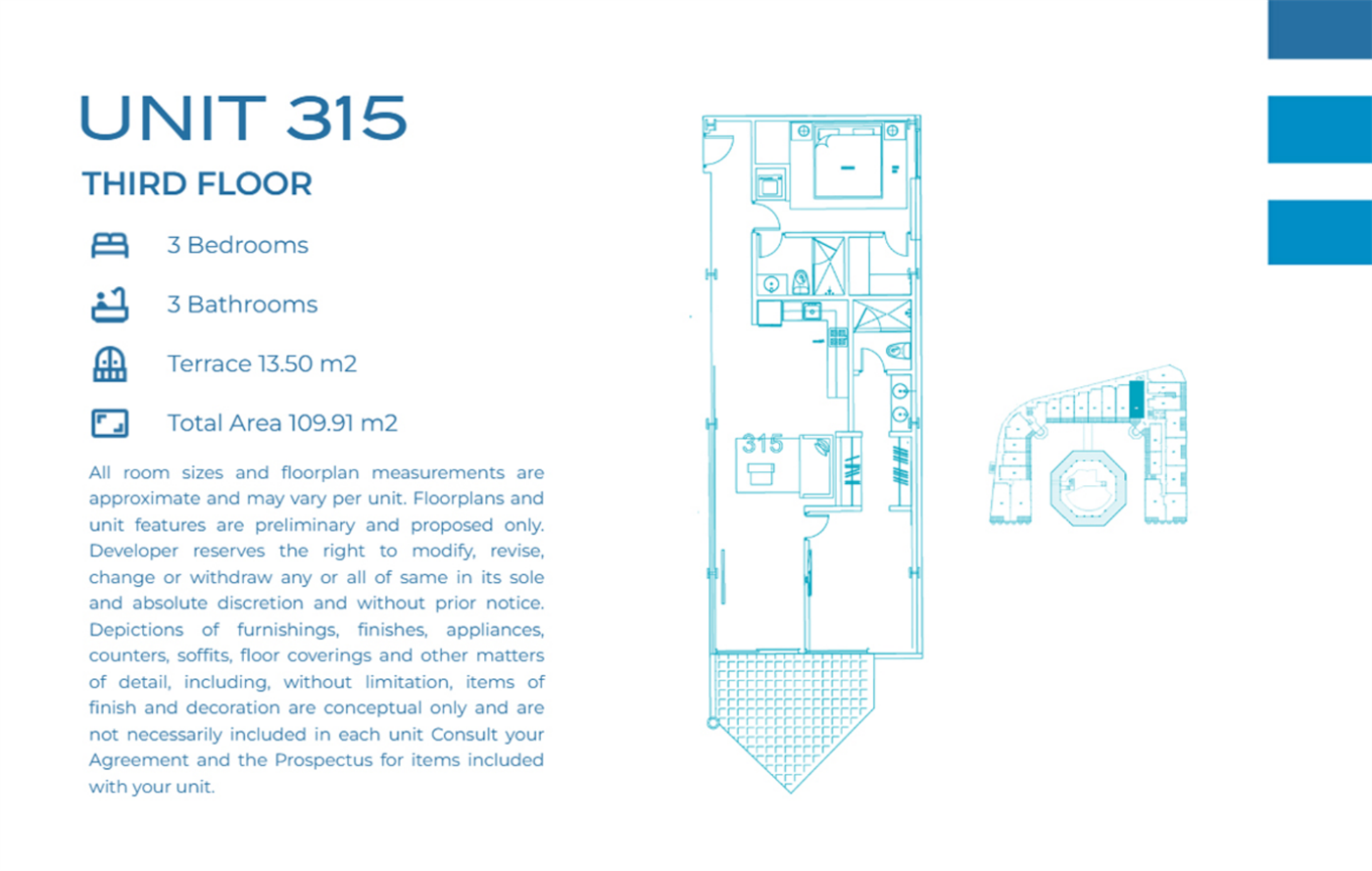 Casa Playa Residences — Unit 315 · 3BR/3BA · 109.91 m² · 3rd Floor