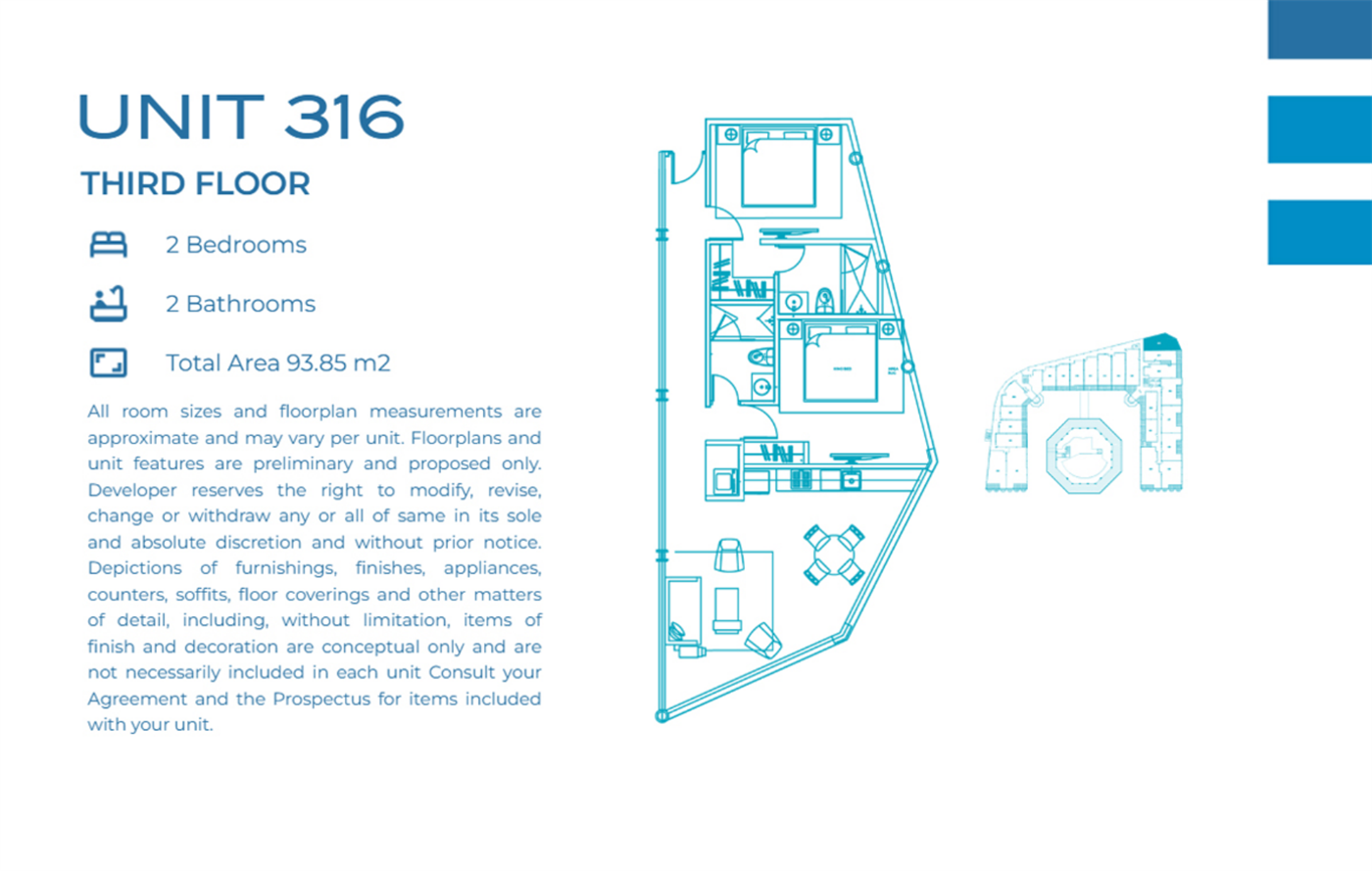 Casa Playa Residences — Unit 316 · 2BR/2BA · 93.85 m² · 3rd Floor