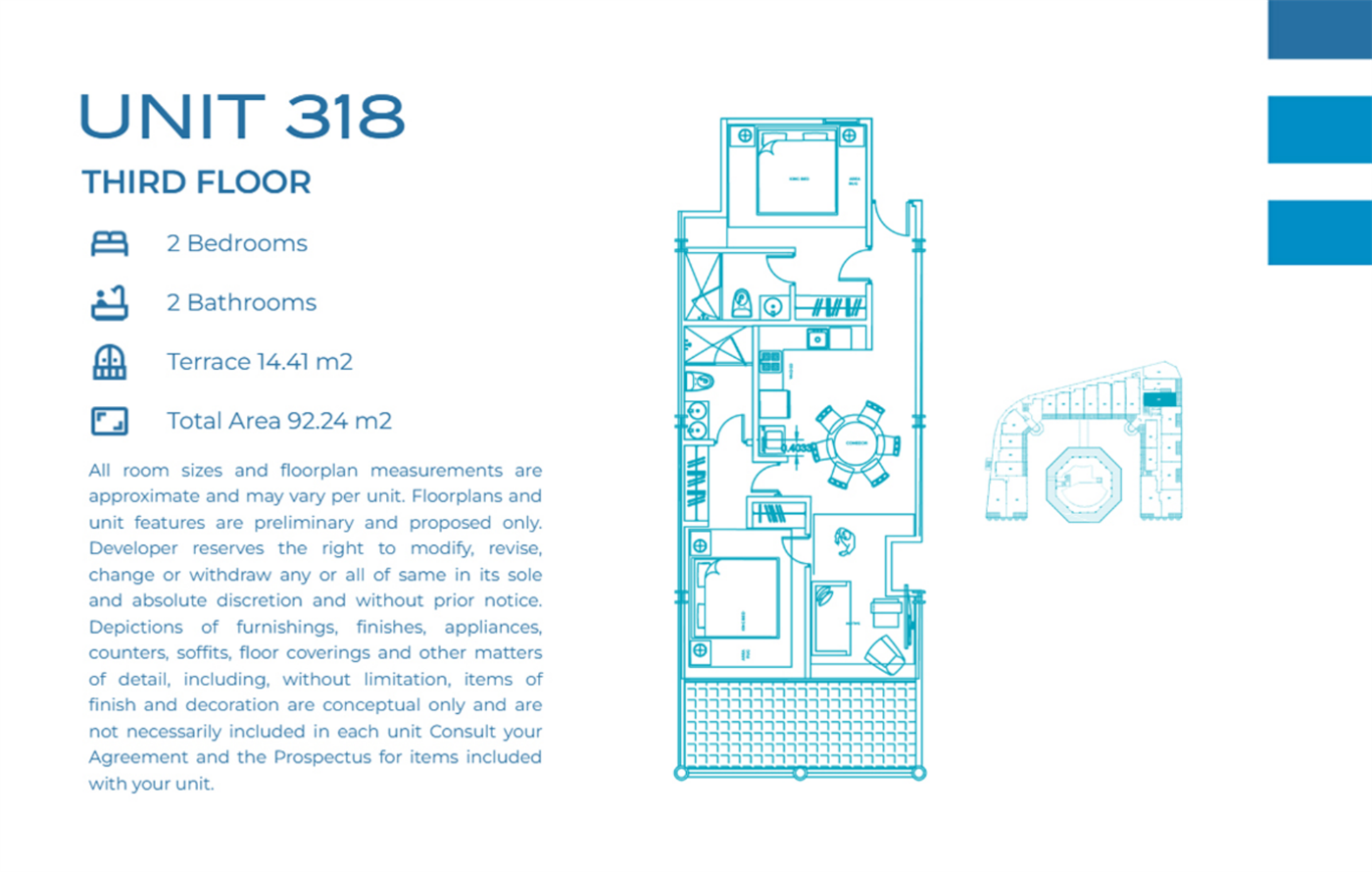 Casa Playa Residences — Unit 318 · 2BR/2BA · 92.24 m² · 3rd Floor