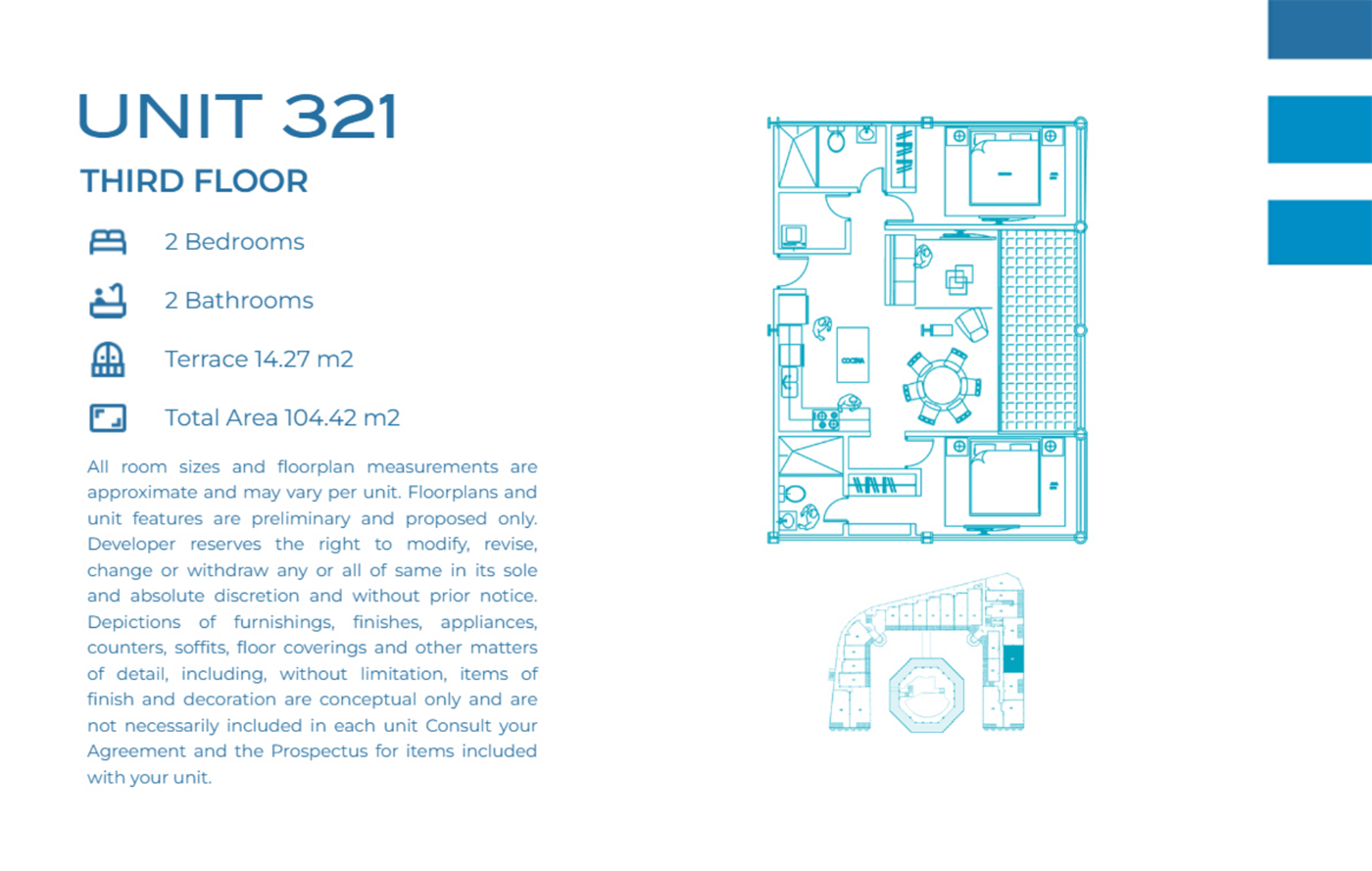 Casa Playa Residences — Unit 321 · 2BR/2BA · 104.42 m² · 3rd Floor