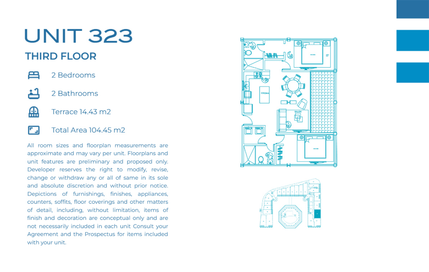 Casa Playa Residences — Unit 323 · 2BR/2BA · 104.45 m² · 3rd Floor