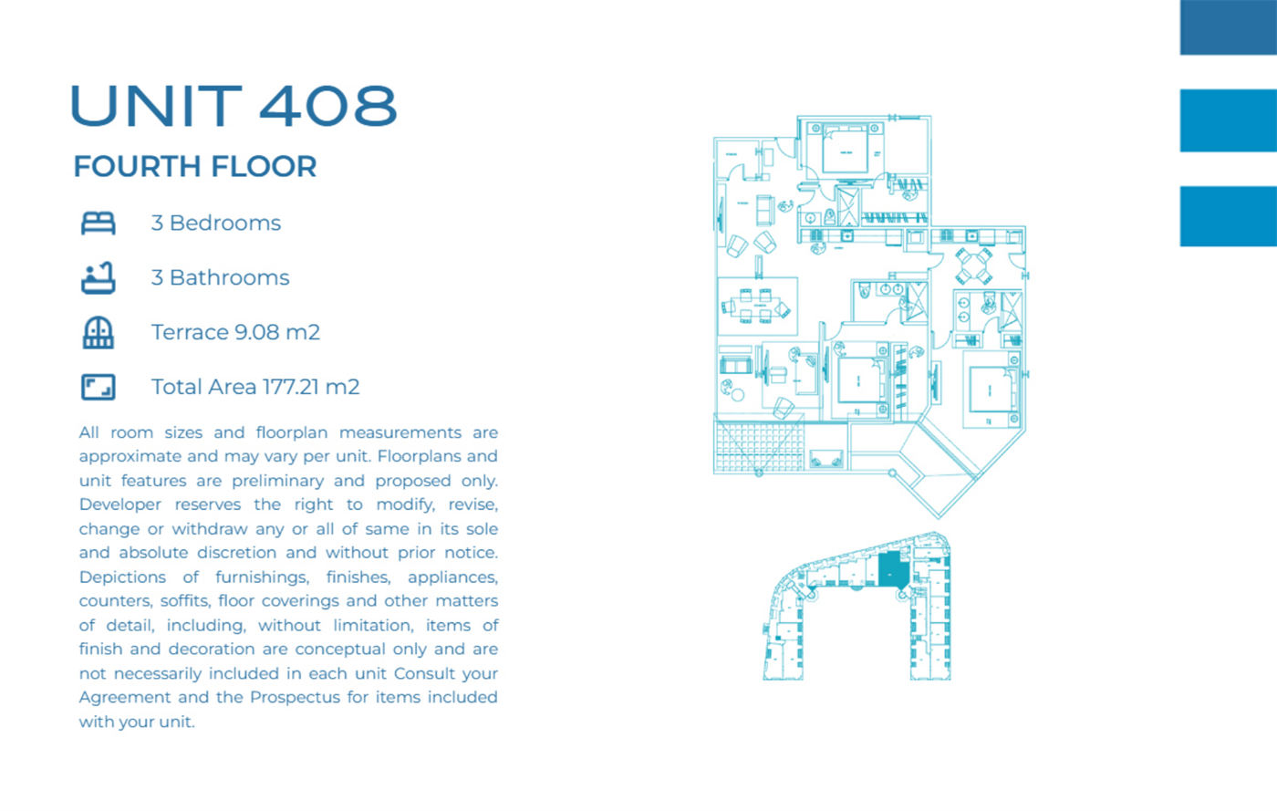 Casa Playa Residences — Unit 408 · 3BR/3BA · 177.21 m² · 4th Floor