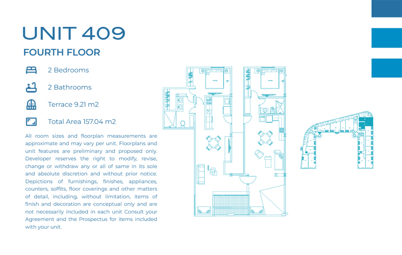 Casa Playa Residences — Unit 409 · 2BR/2BA · 157.04 m² · 4th Floor