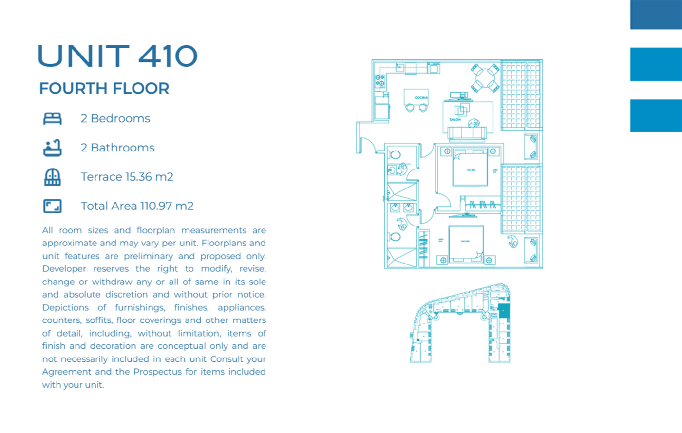 Casa Playa Residences — Unit 410 · 2BR/2BA · 110.97 m² · 4th Floor