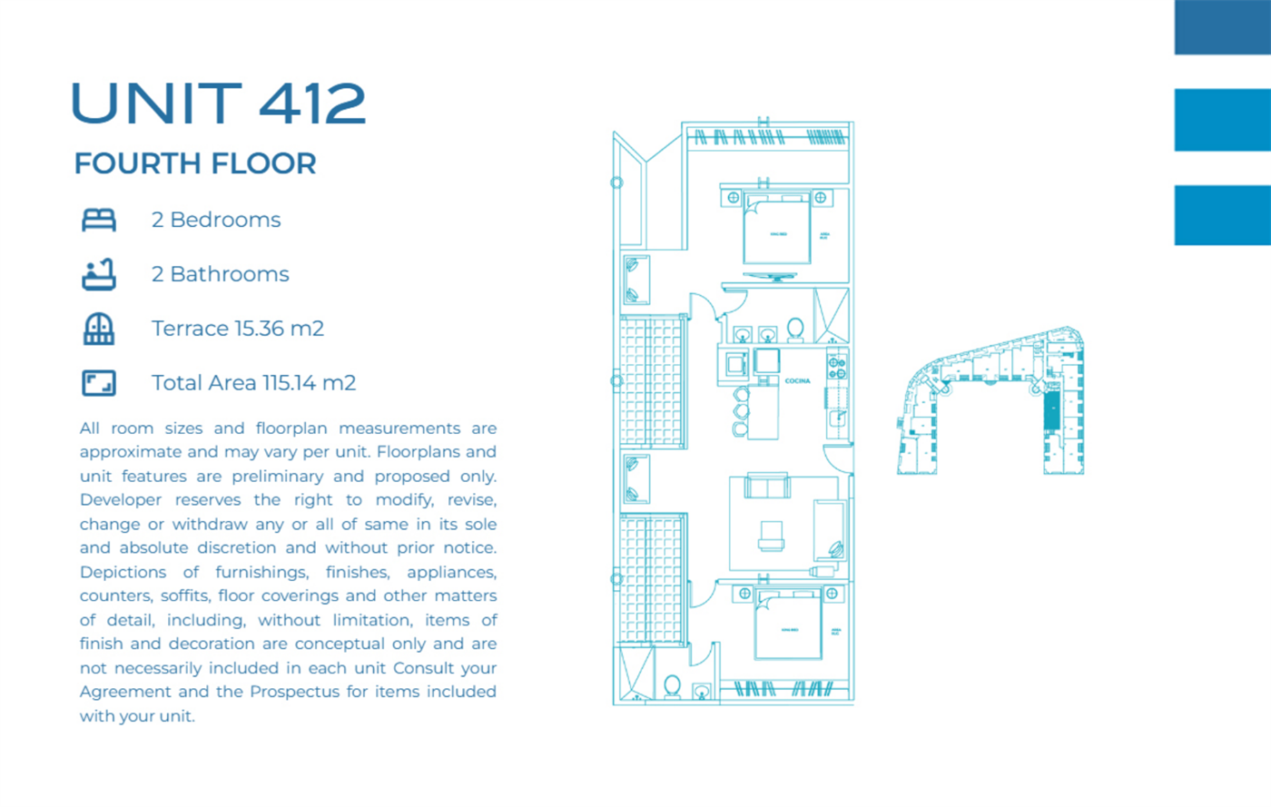 Casa Playa Residences — Unit 412 · 2BR/2BA · 115.14 m² · 4th Floor