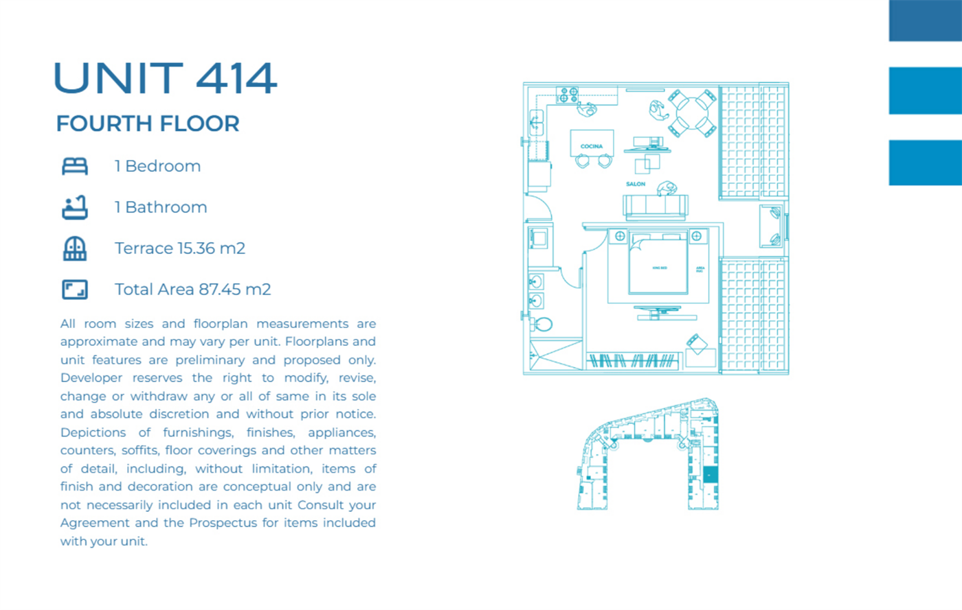 Casa Playa Residences — Unit 414 · 1BR/1BA · 87.45 m² · 4th Floor