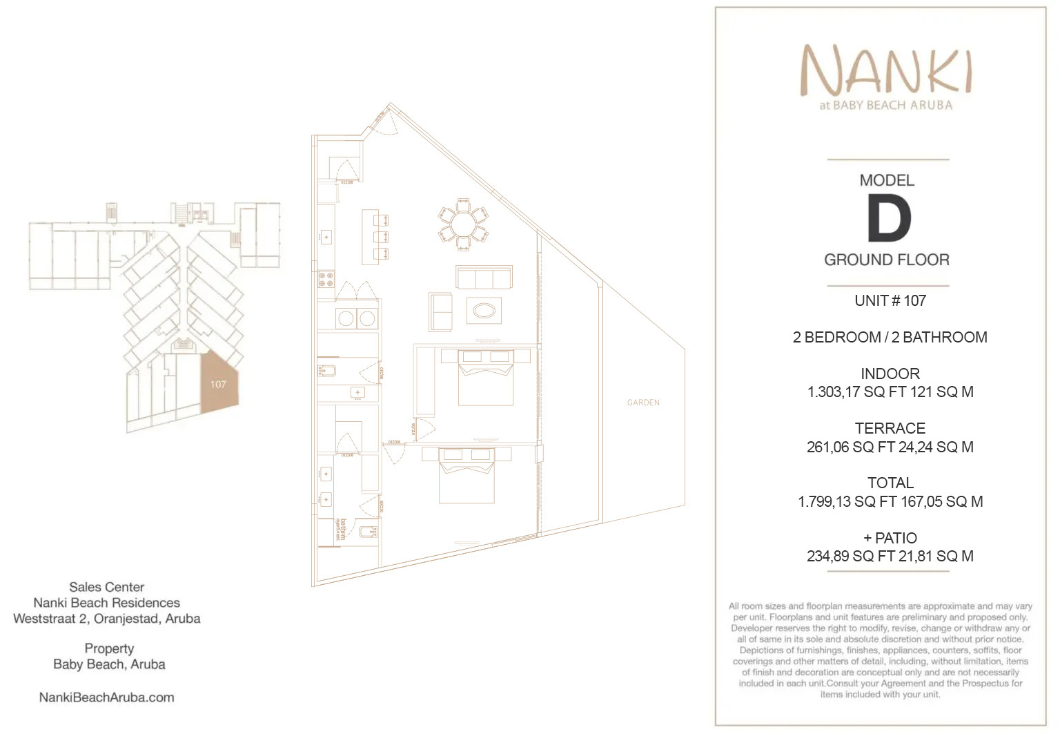 Nanki Condos — Floor Plan — Ground · Unit 107 (Model D · 2BR · 121 m²)