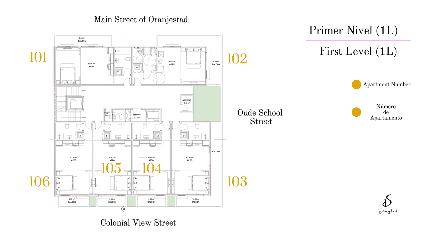 Single 1 Residences — Level — First (1L) · Units 101–106