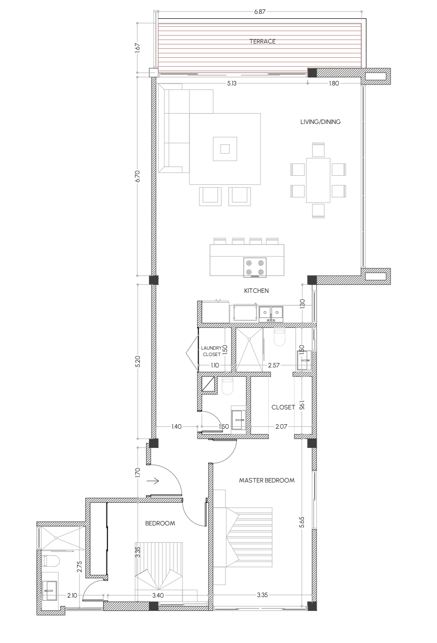 The Stork Club — Type B3 · 2BR/2.5BA · 106 m² + 34 m² balcony · Floors 1–6