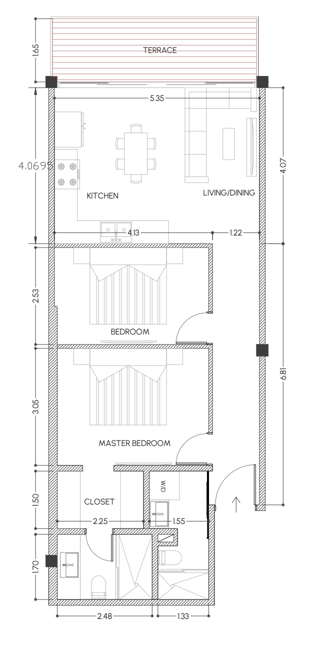 The Stork Club — Type C1 · 2BR/2BA · 70 m² + 9 m² · Floors 1–3