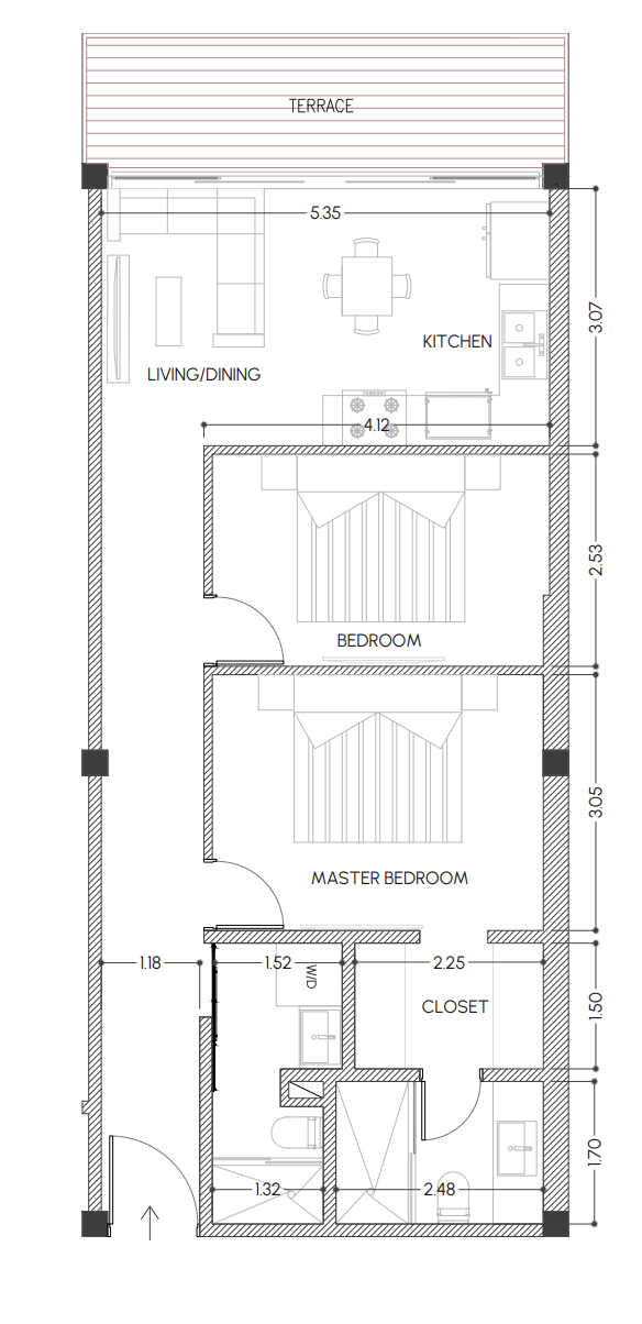 The Stork Club — Type C2 · 2BR/2BA · 62 m² + 14 m²