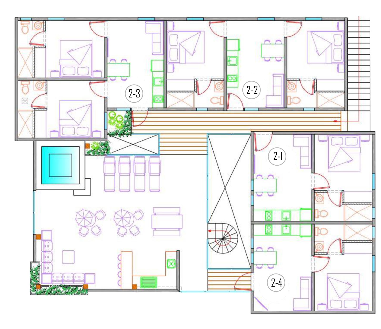 Saint Germain Residences — Floor Plan — Second Floor · Units 2-1 to 2-4